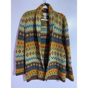 Vtg Cardigan Sweater M Brown Wool 70s Western Fall Bohemian Aztec Cabincore